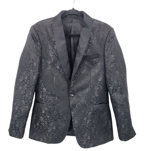 Avanti Milano Paisley Black Jacquard Tuxedo Jacket L Satin Shawl Androgynous - Picture 1 of 11